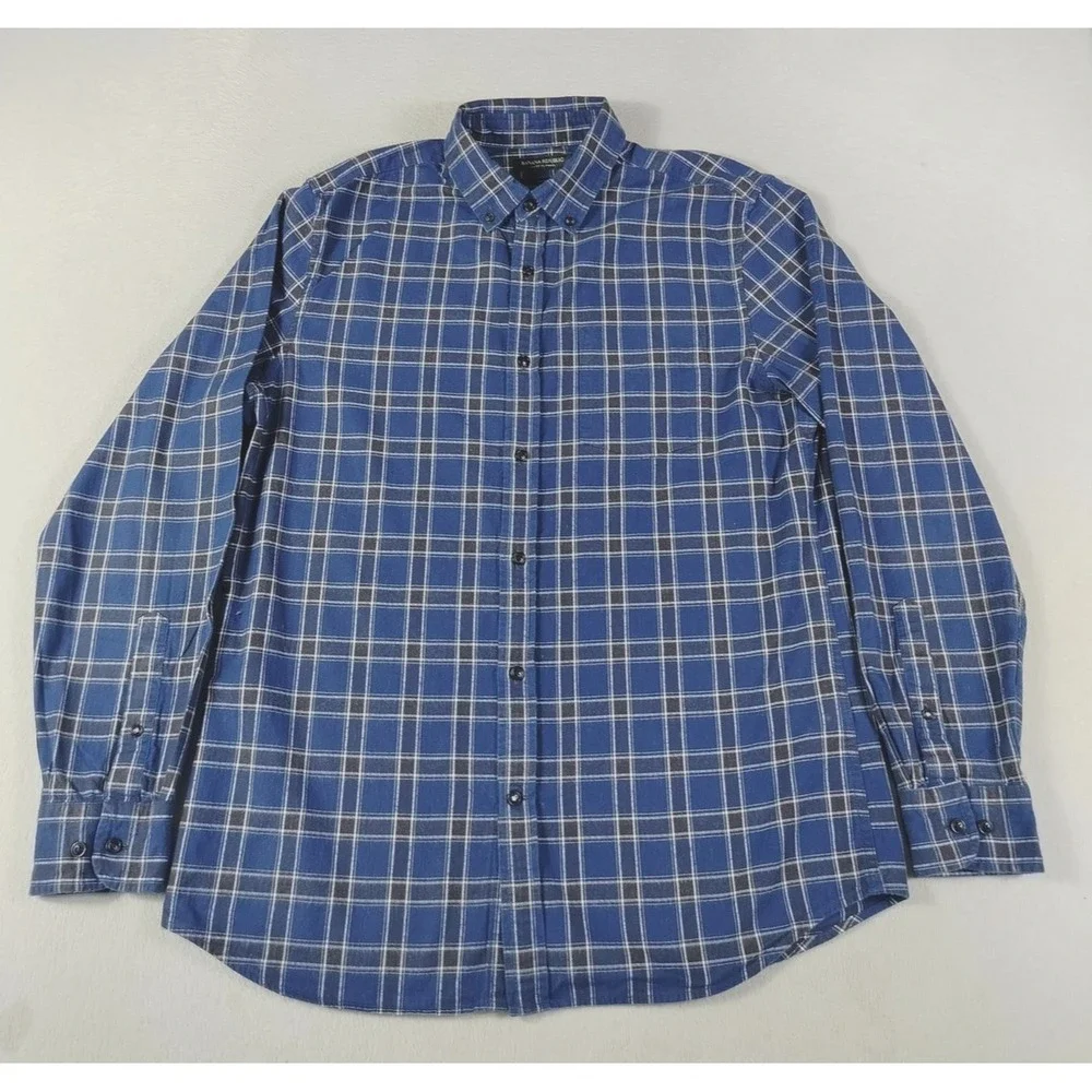Banana Republic Shirt Mens Large Blue Plaid Long Sleeve‎ Flannel Slim Fit Casual